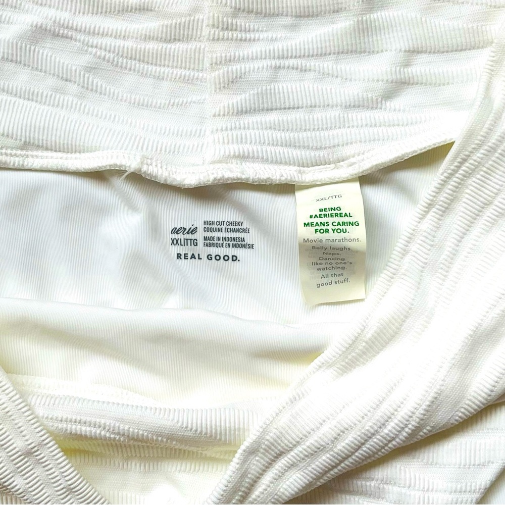 Aerie High Waisted Cheeky Jacquard Print Bikini Bottoms In White Size XL NWT - Picture 4 of 11